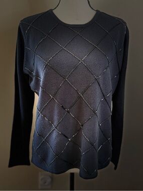 Designers Originals black dressy beaded sweater SZ M FLAW